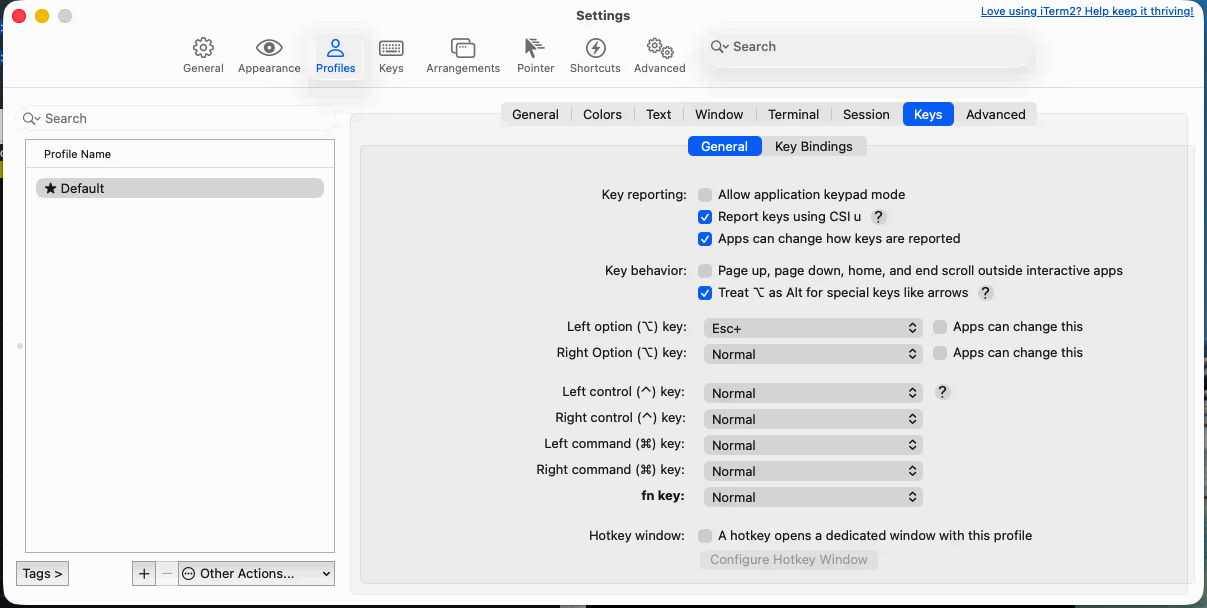 iTerm2 Profile Keys